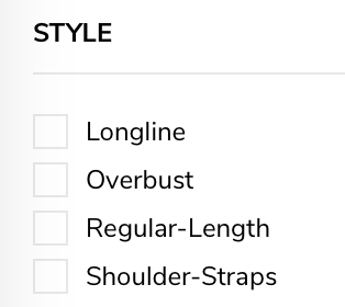 Checkable boxes showing style options